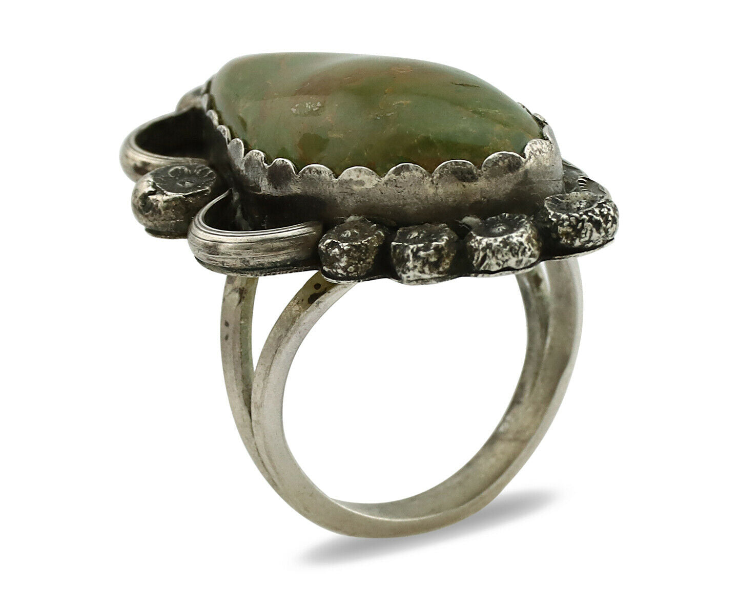 Navajo Ring .925 Silver Manassas Turquoise Artist Signed R C.1980's