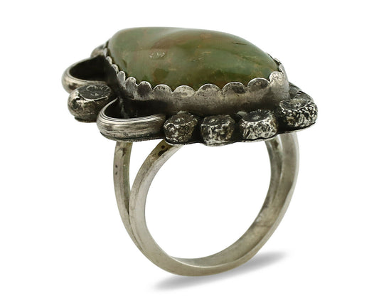 Navajo Ring .925 Silver Manassas Turquoise Artist Signed R C.1980's