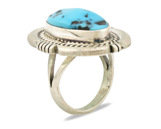 Navajo Ring .925 Silver Sleeping Beauty Turquoise Artist Signed E Etsitty C.80's