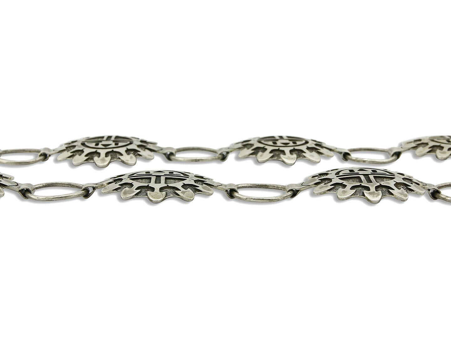 Navajo Concho Belt .925 Silver Handmade Hand Stamped Tiwa Sun C.80's