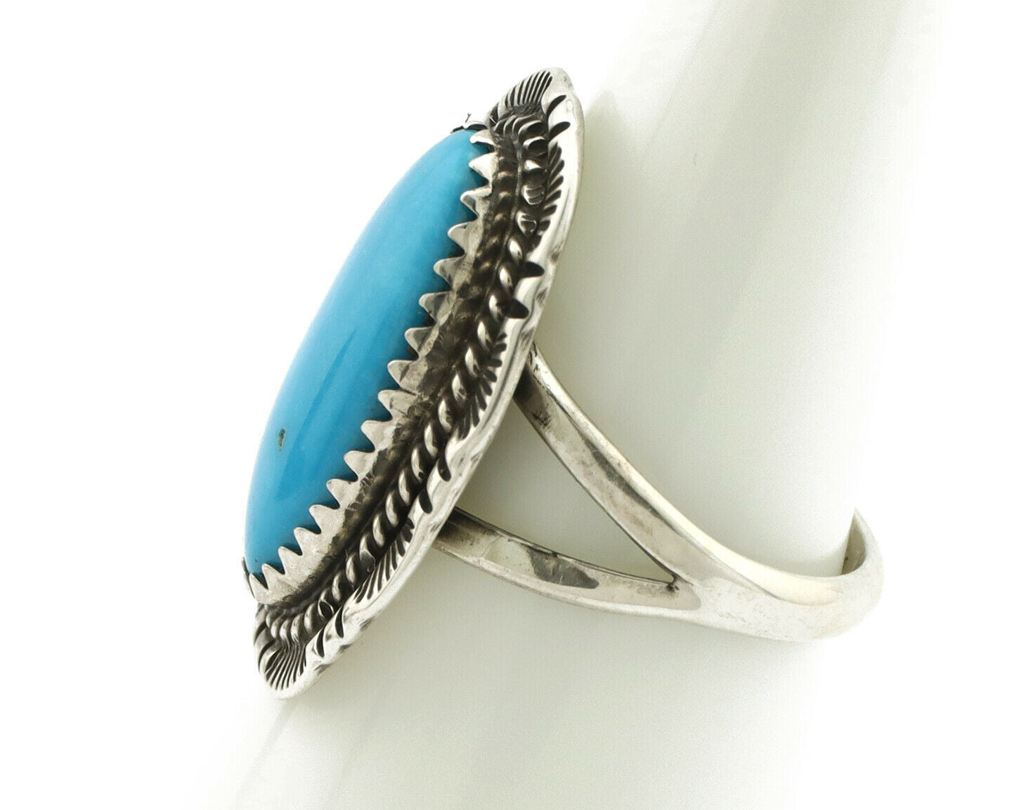 Navajo Ring .925 Silver Turquoise Mountain Signed AB C.80's
