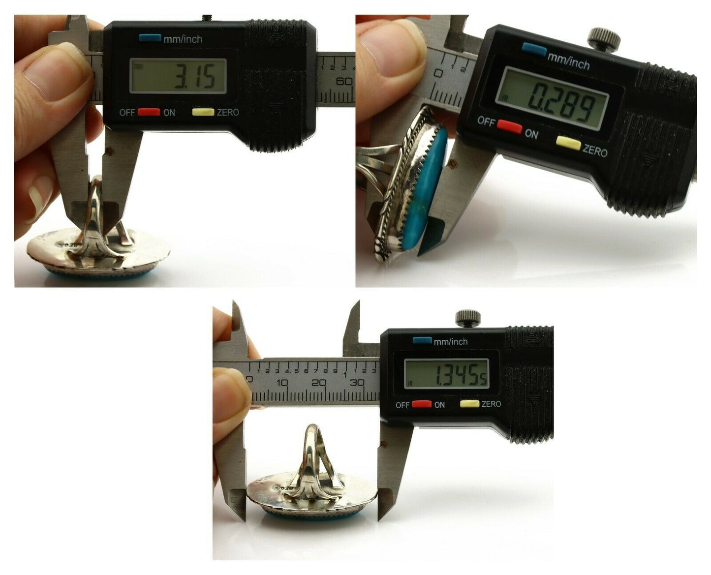 Navajo Ring .925 Silver Blue Turquoise Artist Signed M Begay C.1980's