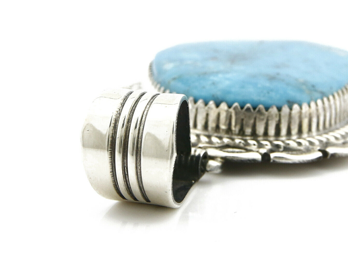 Navajo Pendant .925 Silver Kingman Turquoise Signed Artist LT Begay C.80's