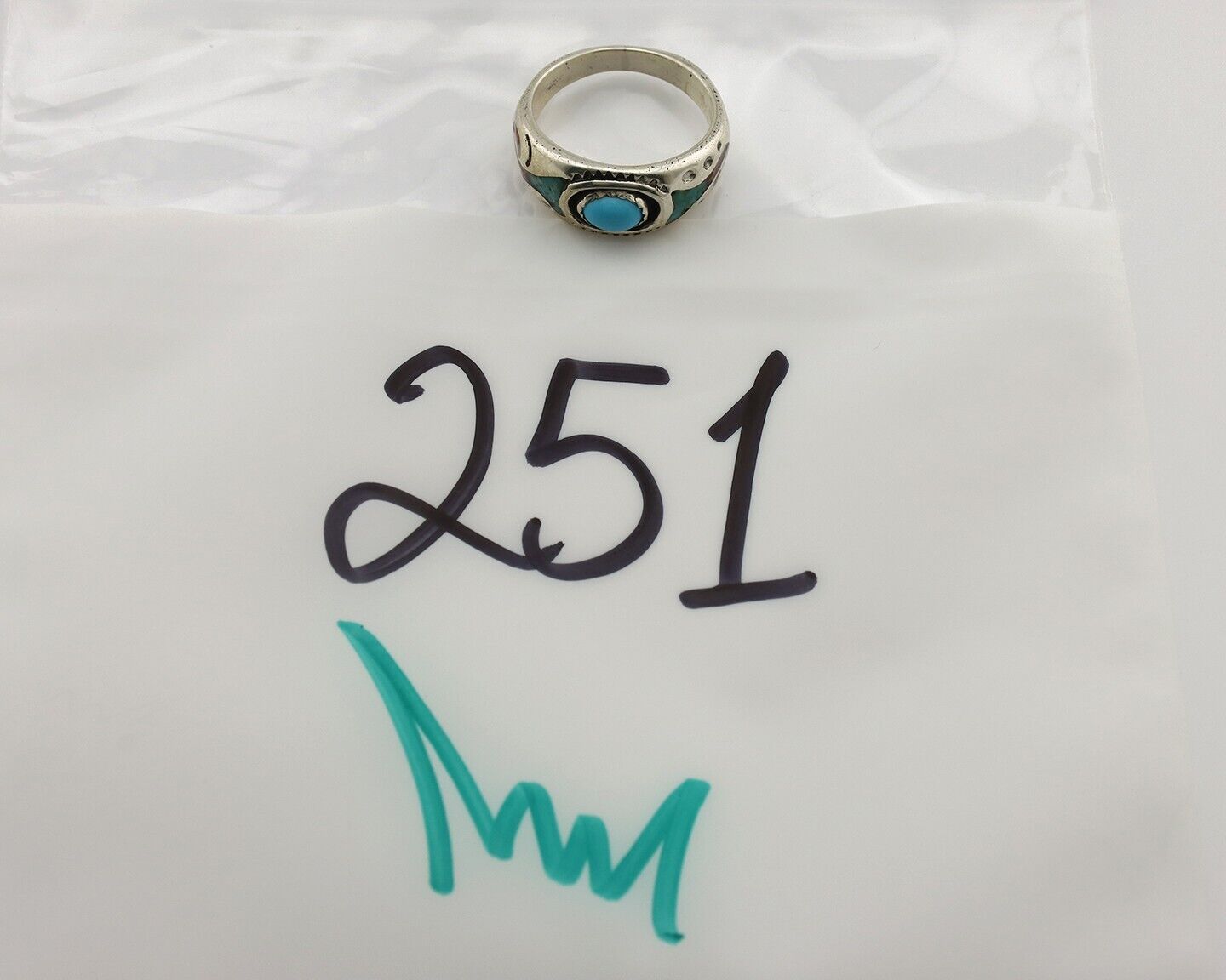 Navajo Handmade Ring 925 Silver Blue Turquoise & Coral Native American C.80's