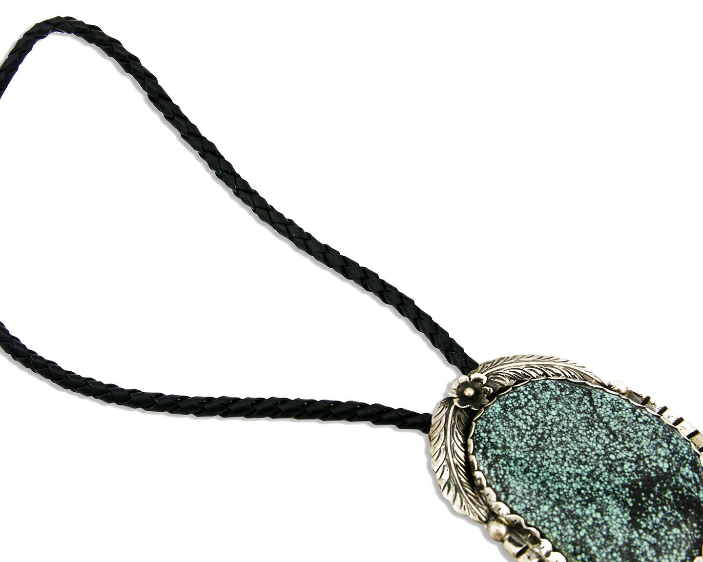 Navajo Turquoise Bolo Tie .925 Silver Spiderweb Turquoise Artist Signed Montoya