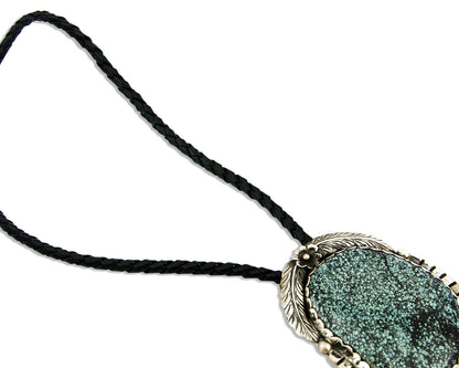 Navajo Turquoise Bolo Tie .925 Silver Spiderweb Turquoise Artist Signed Montoya