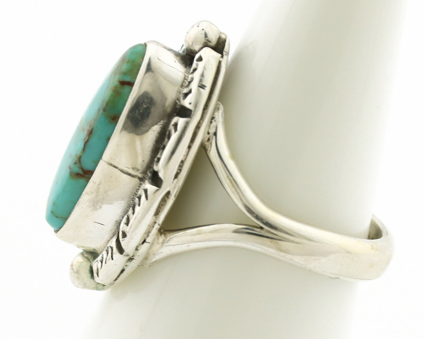 Navajo Ring .925 Silver Natural Mined Turquoise Artist Signed Gecko C.80's