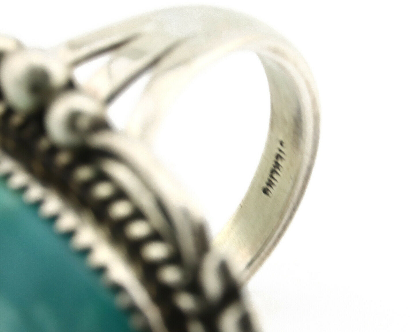 Navajo Ring .925 Silver Green Turquoise Native American Artist C.80's