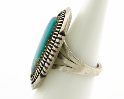 Navajo Ring .925 Silver Nevada Turquoise Native American Artist C.1980's