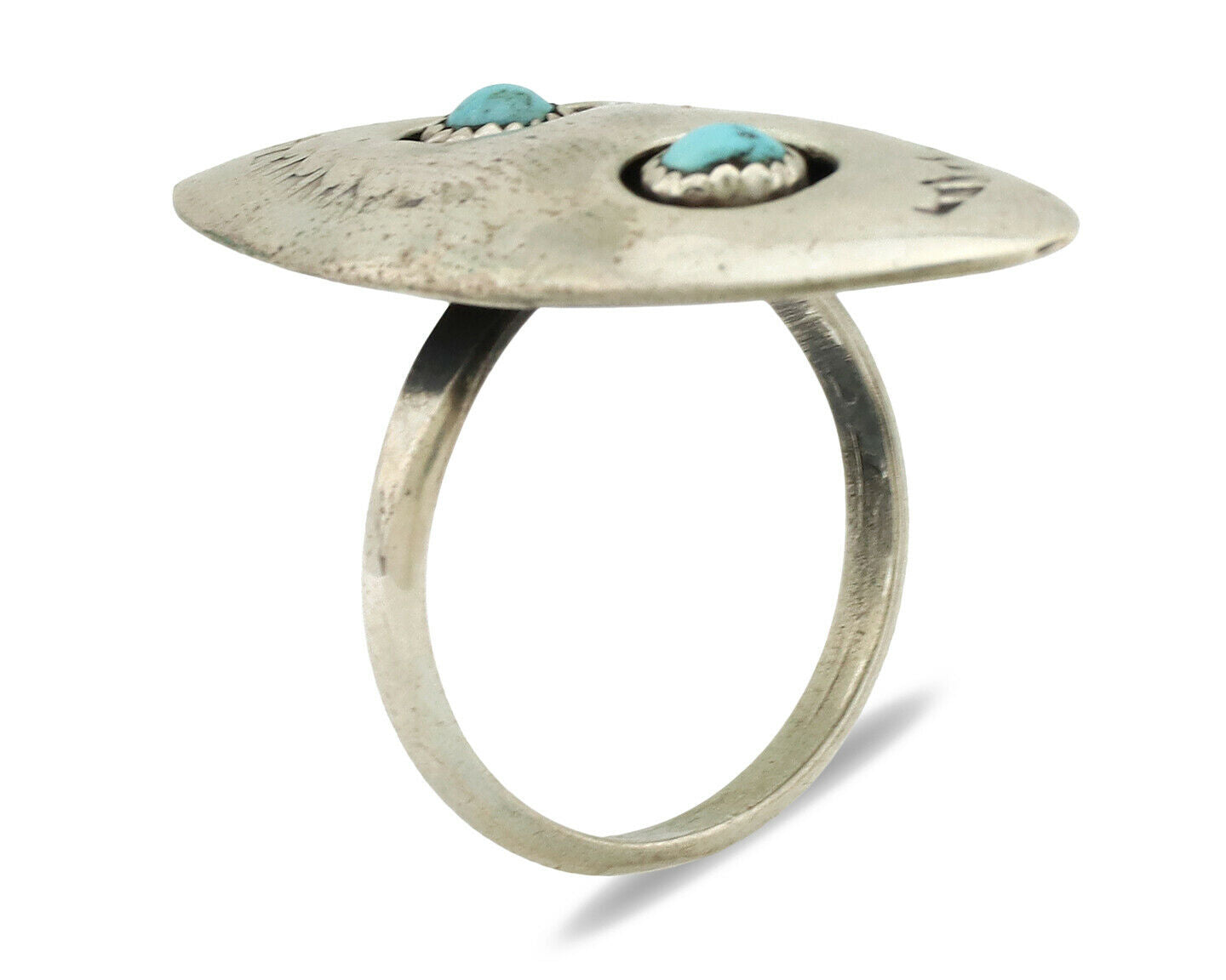 Navajo Ring .925 Silver Handmade Spiderweb Turquoise Native Artist C.1980's