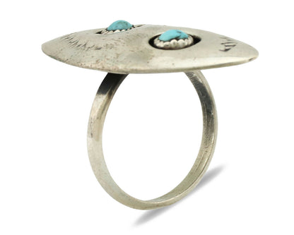 Navajo Ring .925 Silver Handmade Spiderweb Turquoise Native Artist C.1980's