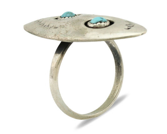 Navajo Ring .925 Silver Handmade Spiderweb Turquoise Native Artist C.1980's