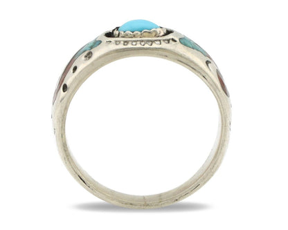 Navajo Handmade Ring 925 Silver Blue Turquoise & Coral Native American C.80's