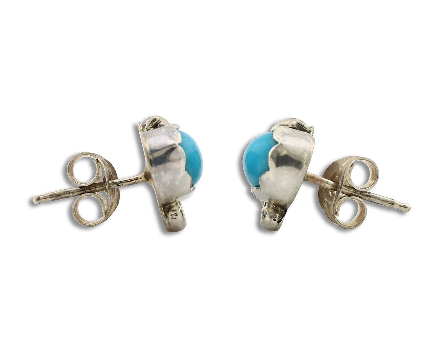 Navajo Earrings 925 Silver Natural Mined Turquoise Native American Artist C.80's