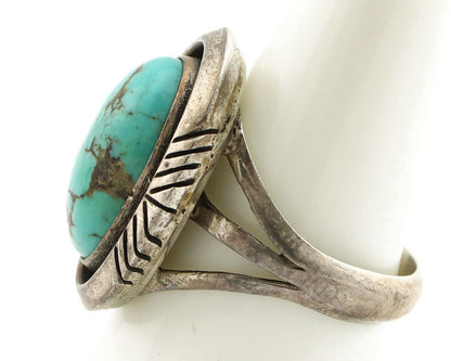 Navajo Handmade Ring 925 Silver Spiderweb Turquoise Signed Native Artist C.80's