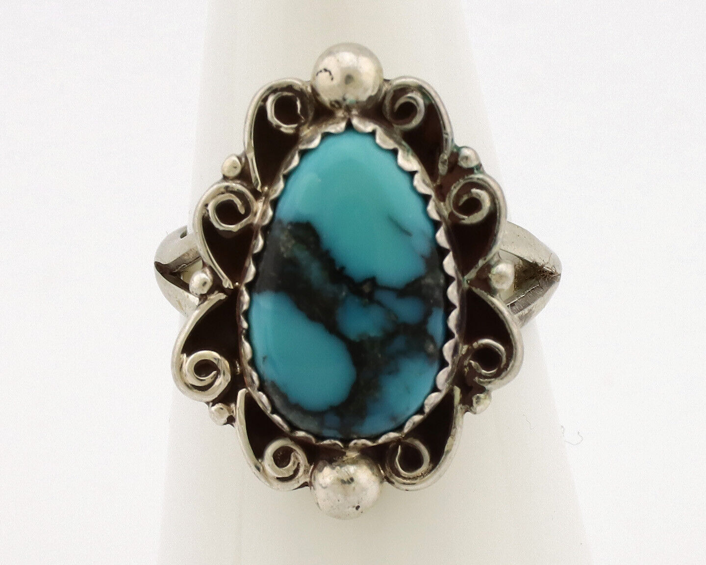 Navajo Ring .925 Silver Nevada Turquoise Native American Artist TALHAT C.1980's