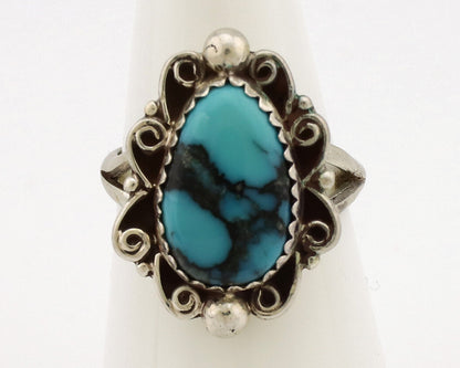 Navajo Ring .925 Silver Nevada Turquoise Native American Artist TALHAT C.1980's