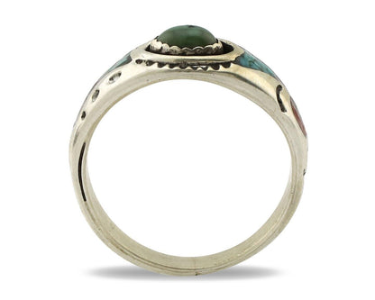 Navajo Handmade Ring 925 Silver Blue Turquoise & Coral Native American C.80's