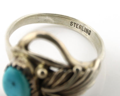 Navajo Ring .925 Silver Sleeping Beauty Turquoise Native Artist Signed C.80's