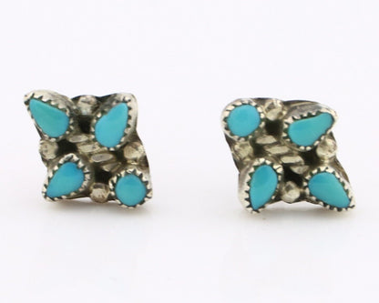 Zuni Earrings 925 Silver Sleeping Beauty Turquoise Native American Artist C.80's