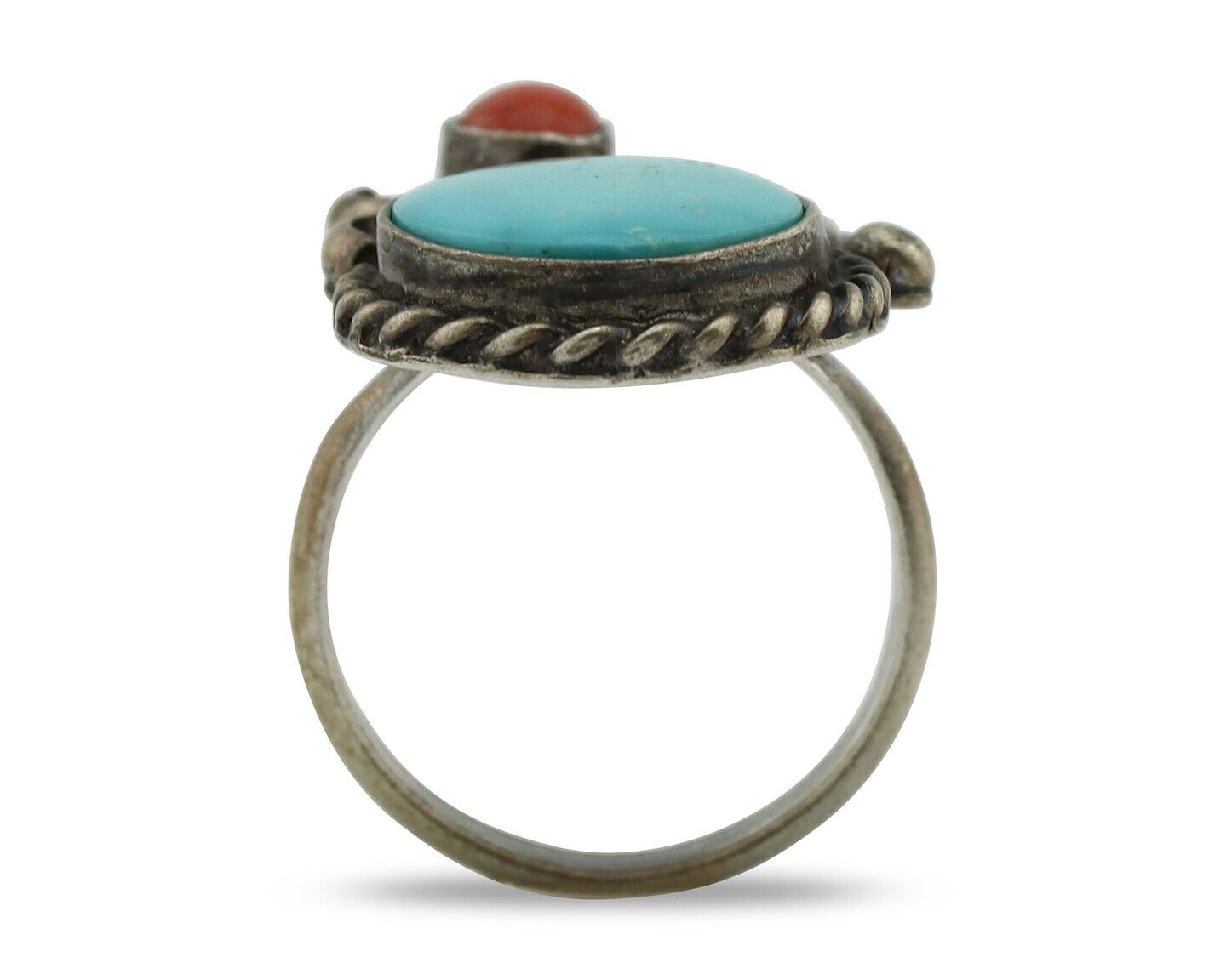 Navajo Handmade Ring 925 Silver Turquiose & Coral Native American Artist C.80's