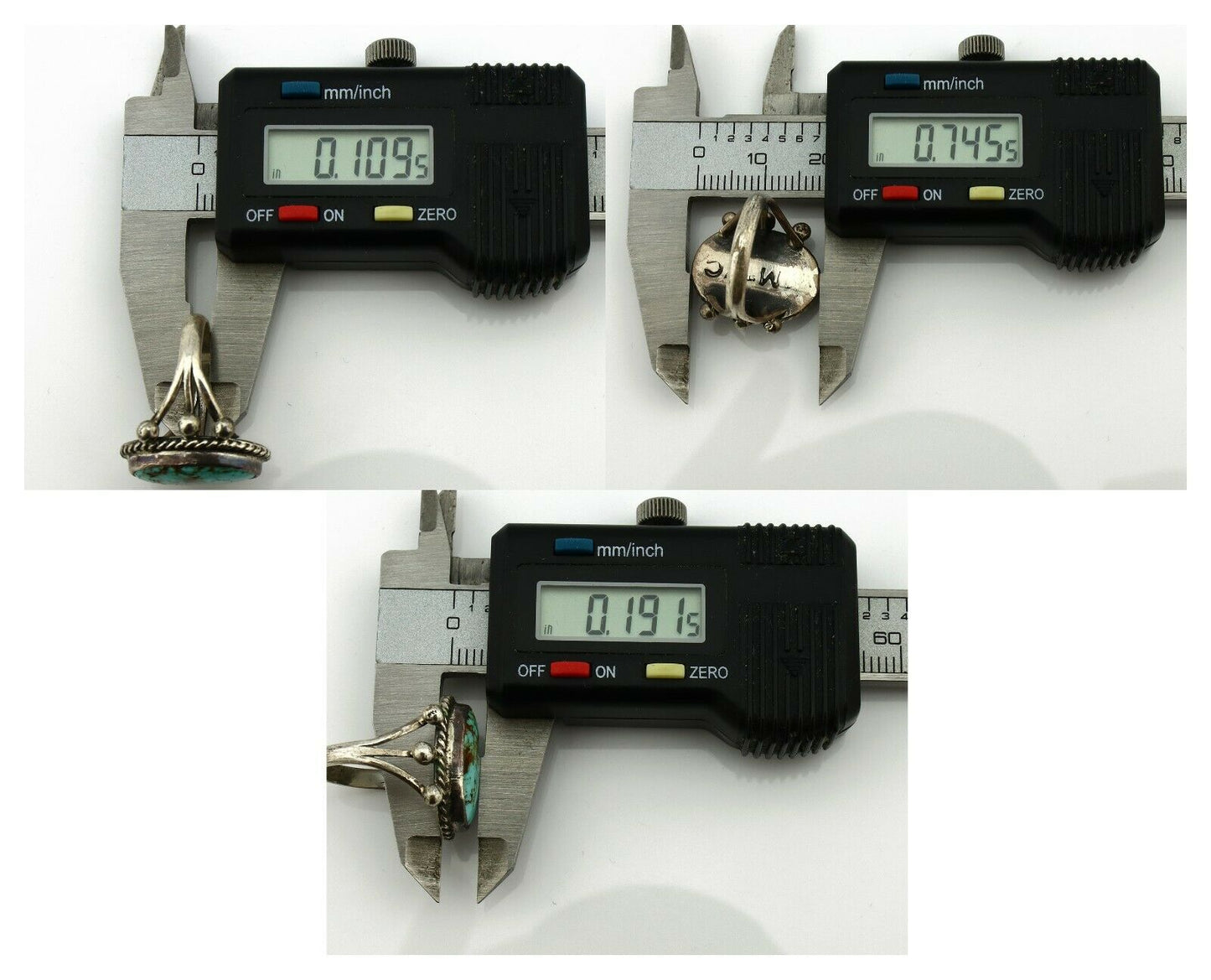 Navajo Ring .925 Silver Natural Blue Turquoise Artist Signed MC C.80's