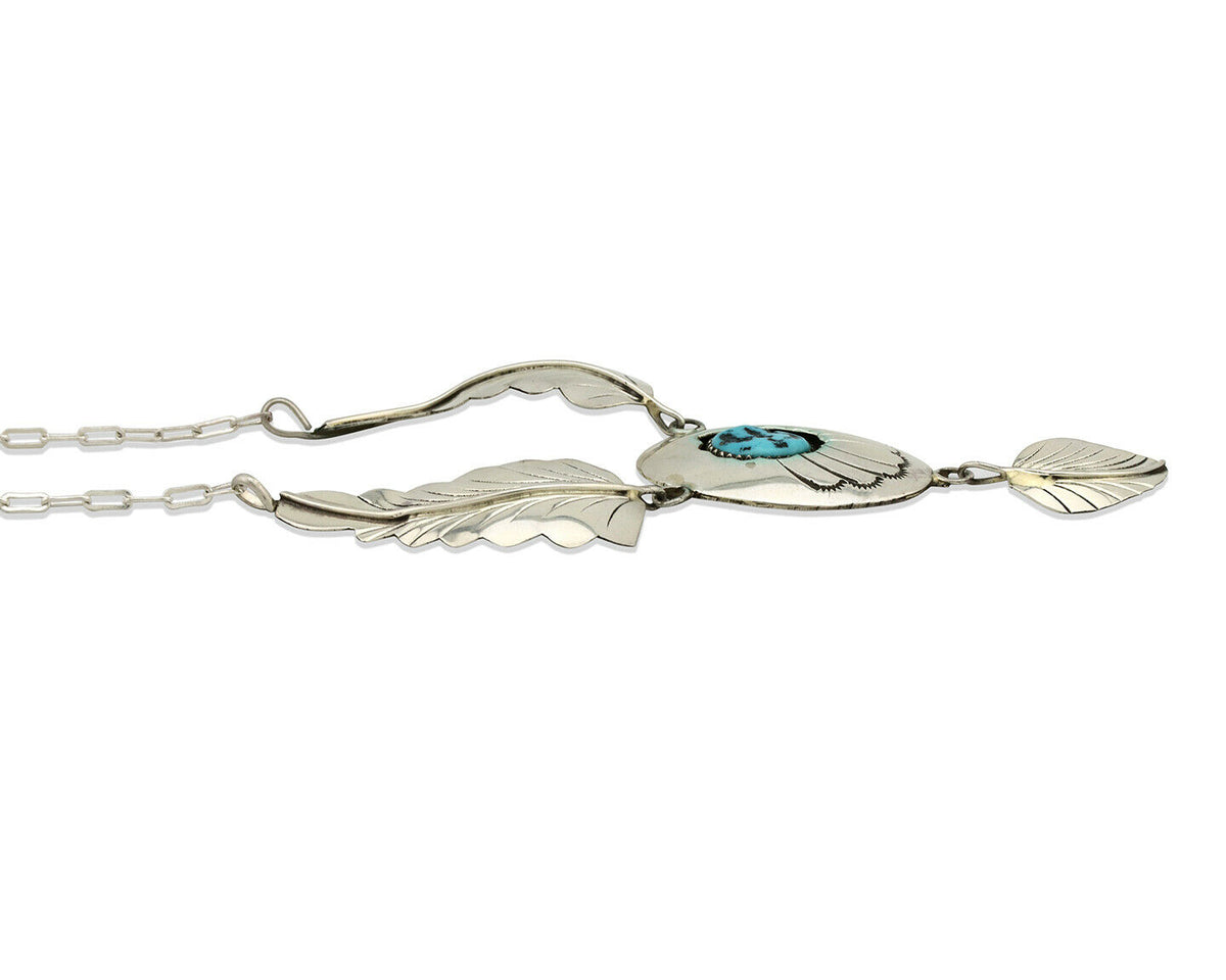 Navajo Necklace .925 Silver Sleeping Beauty Turquoise Artist Signed M C.80's