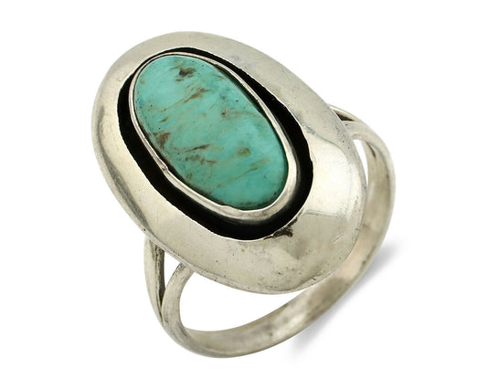 Navajo Shadow Box Ring .925 Silver Kingman Turquoise Signed M Montoya C80s