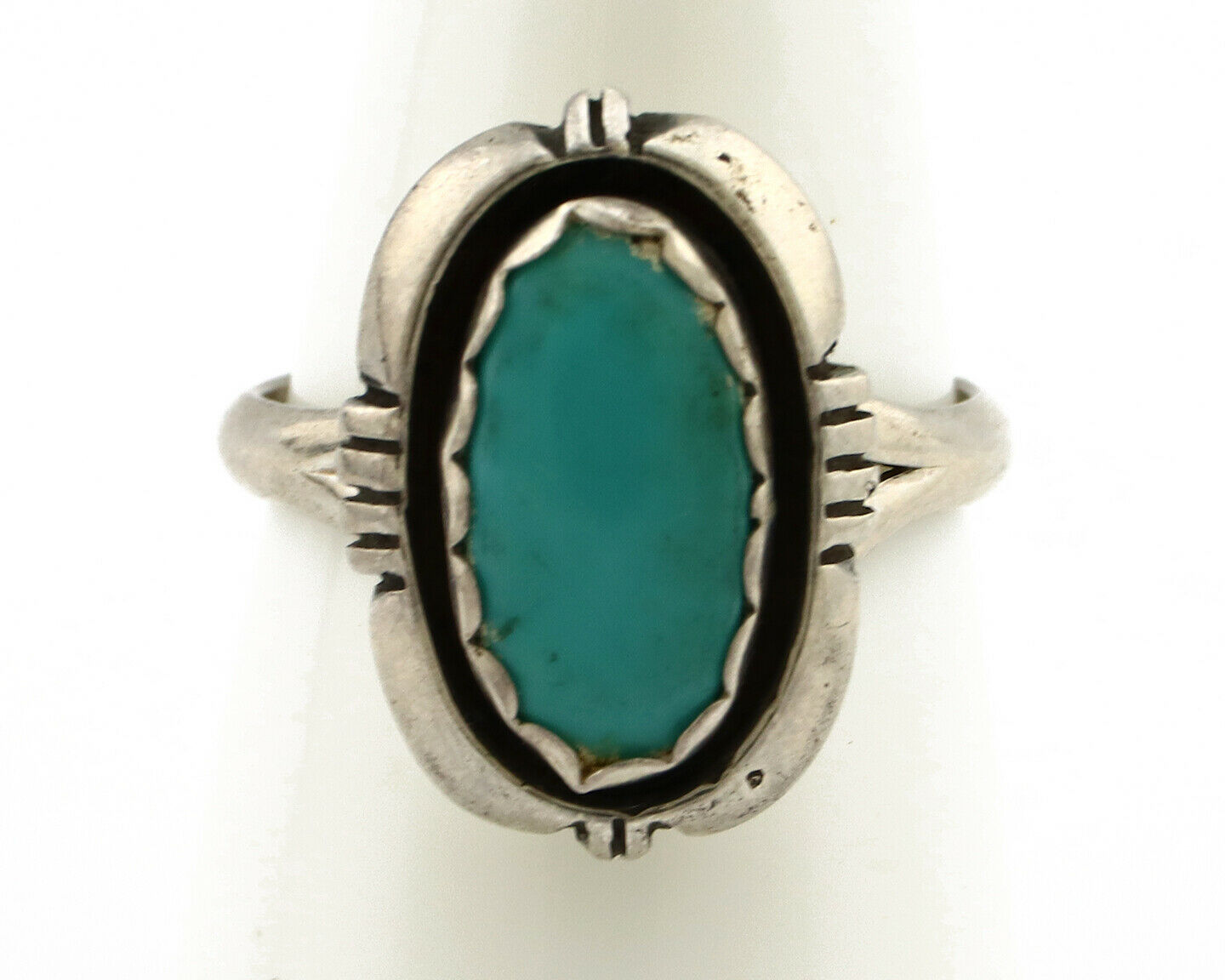 Navajo Ring .925 Silver Kingman Turquoise Handmade Native American Artist C.80's