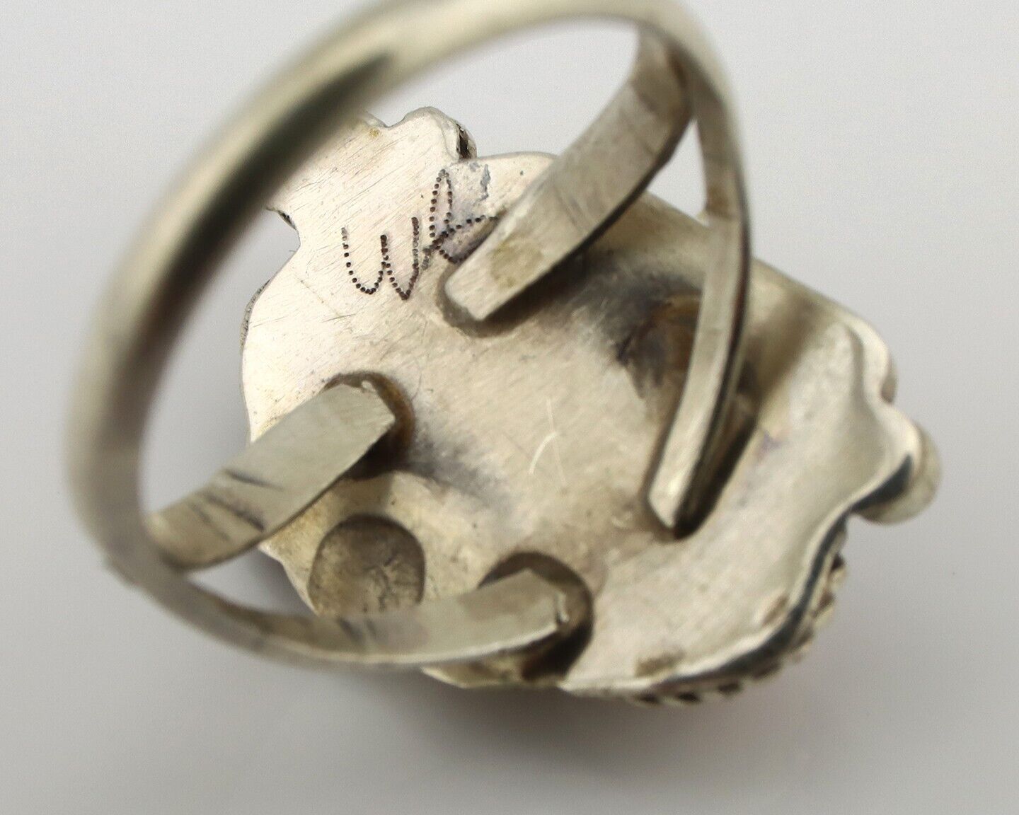 Navajo Ring .925 Silver Natural Pink Mussel Artist Signed Justin Morris C.80's