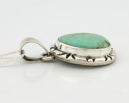 Navajo Kingman Turquoise Pendant .925 Silver Hand Stamped Signed Gecko C.80's