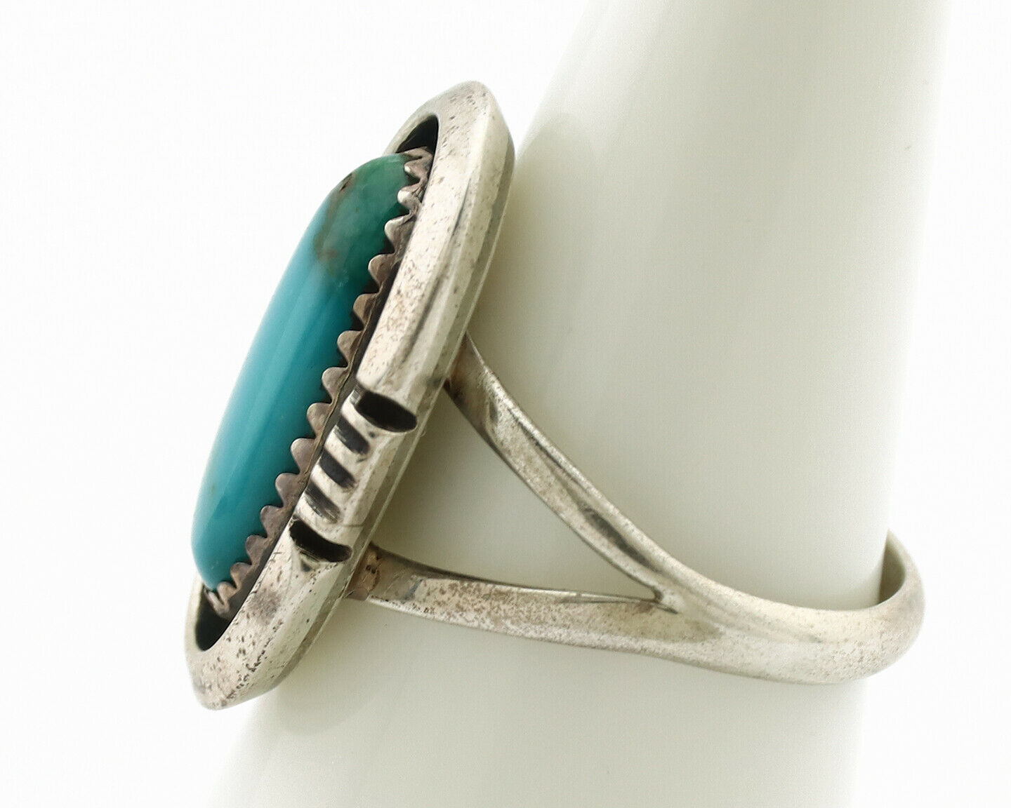 Navajo Ring .925 Silver Nevada Turquoise Native American Artist C.1980's