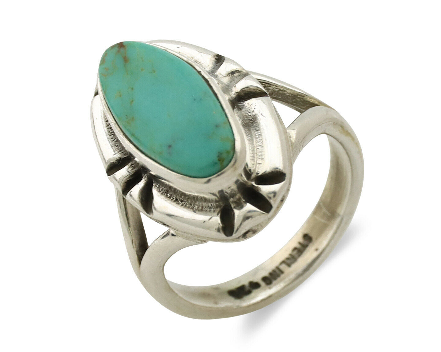 Navajo Ring .925 Silver Natural Mined Turquoise Artist Signed Gecko C.80's