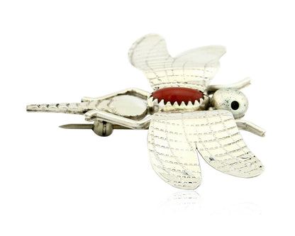 Navajo Pin Pendant .925 Silver Natural Coral Signed Artist Frank Yazzie C.80's