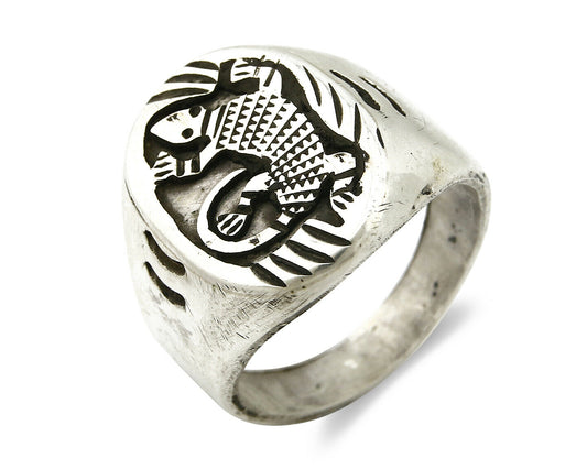 Navajo Ring .925 SOLID Silver Handmade Overlay Signed Artist CC 1980's