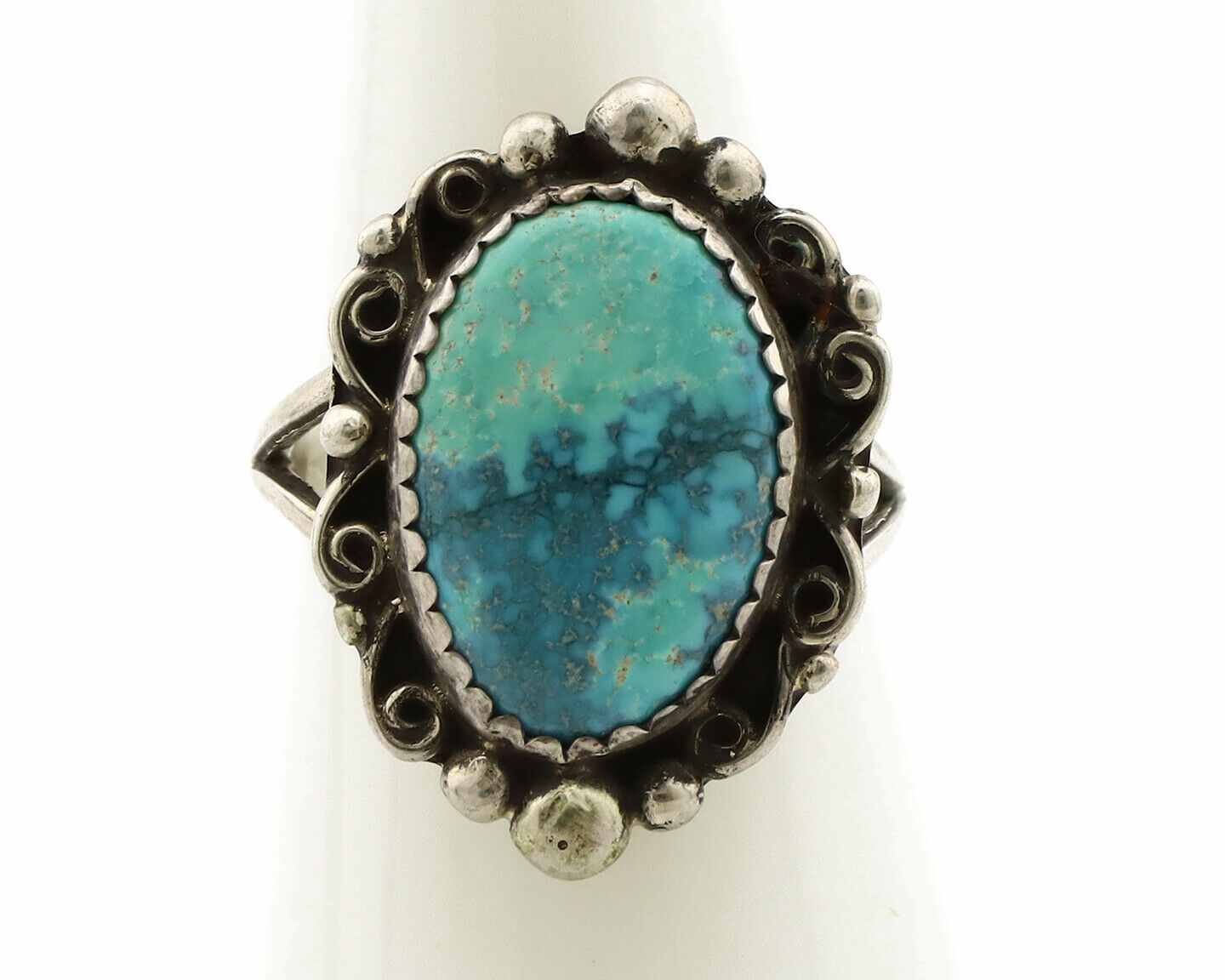 Navajo Ring .925 Silver Kingman Turquoise Artist Signed Billy Eagle C.90's