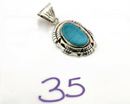 Navajo Pendant .925 Silver Blue Turquoise Signed Artist FT C.80's