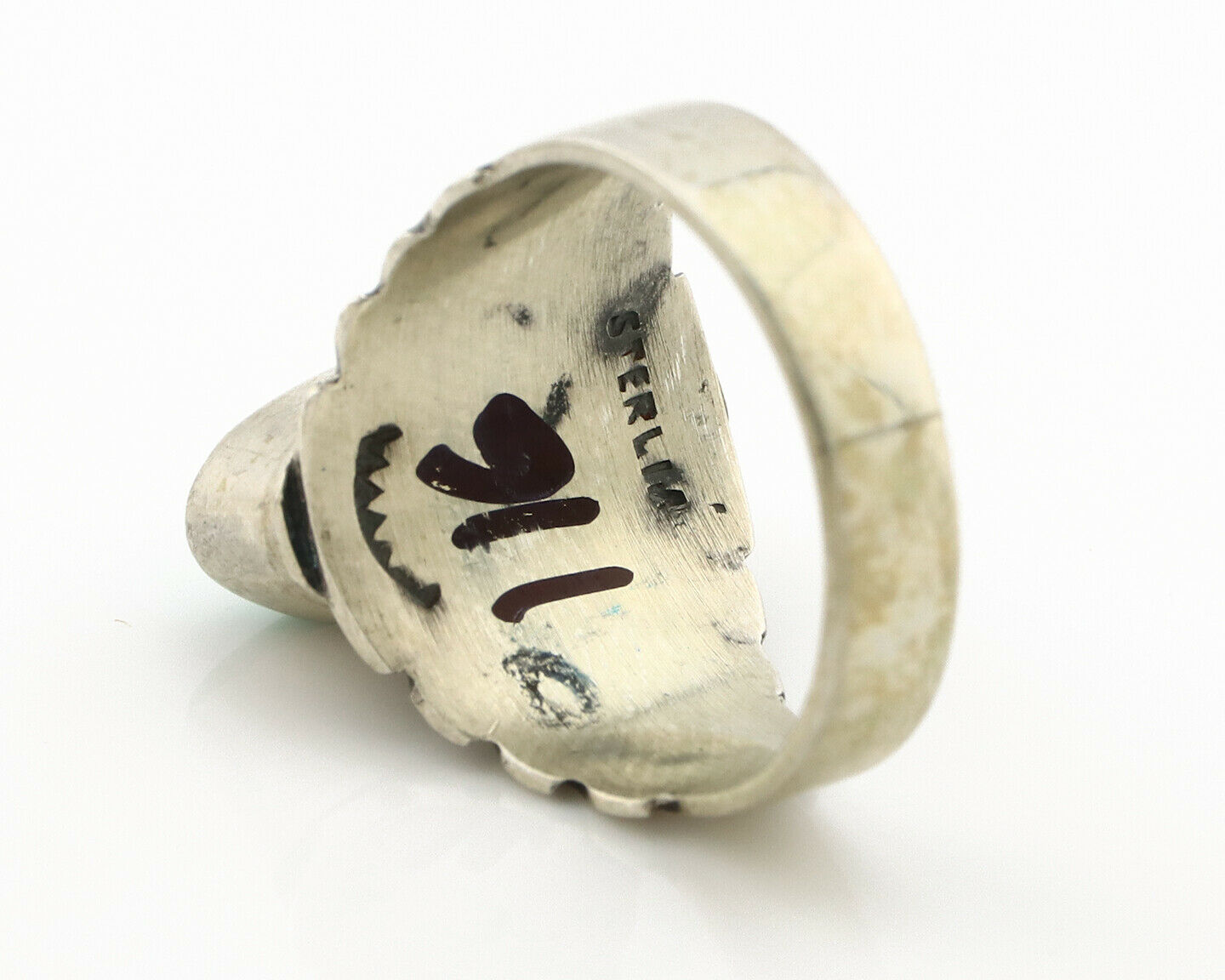 Navajo Ring .925 Silver Kingman Turquoise Artist Signed Apache C.80's