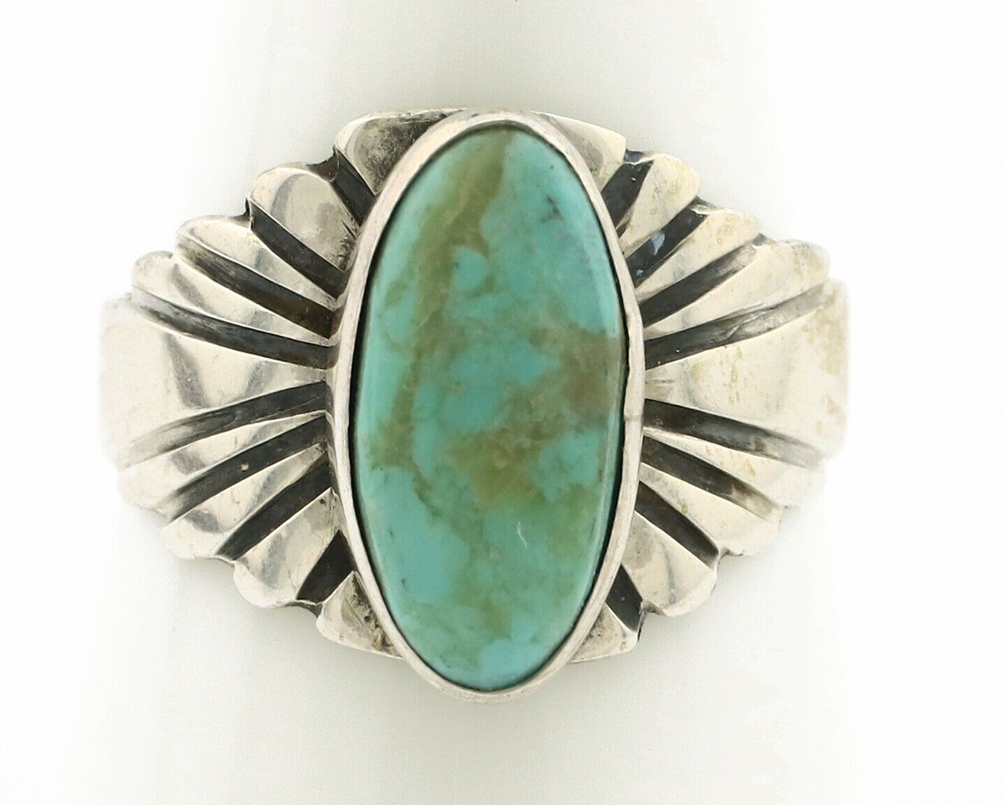 Navajo Ring .925 Silver Kingman Turquoise Artist Signed Apache C.80's