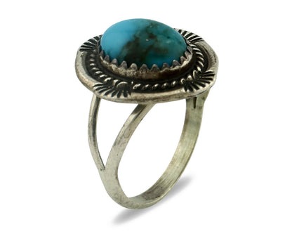 Navajo Ring .925 Silver Natural Blue Turquoise Native American Artist C.80's