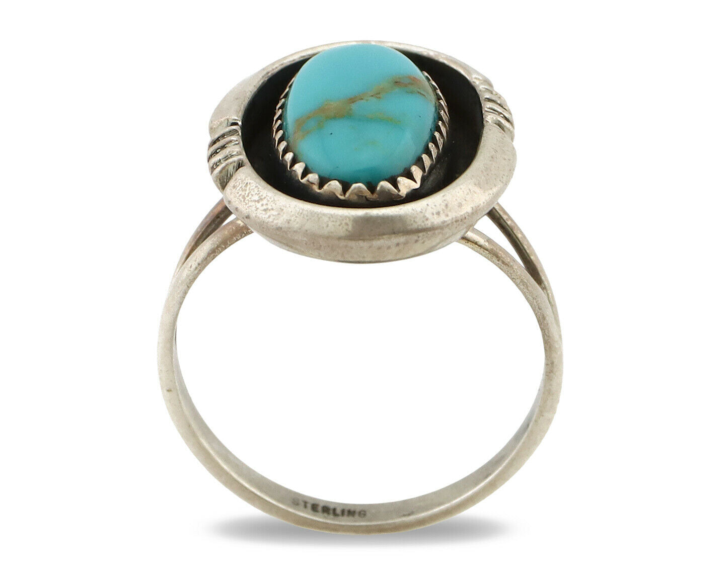 Navajo Ring .925 Silver Nevada Turquoise Native American Artist C.1980's
