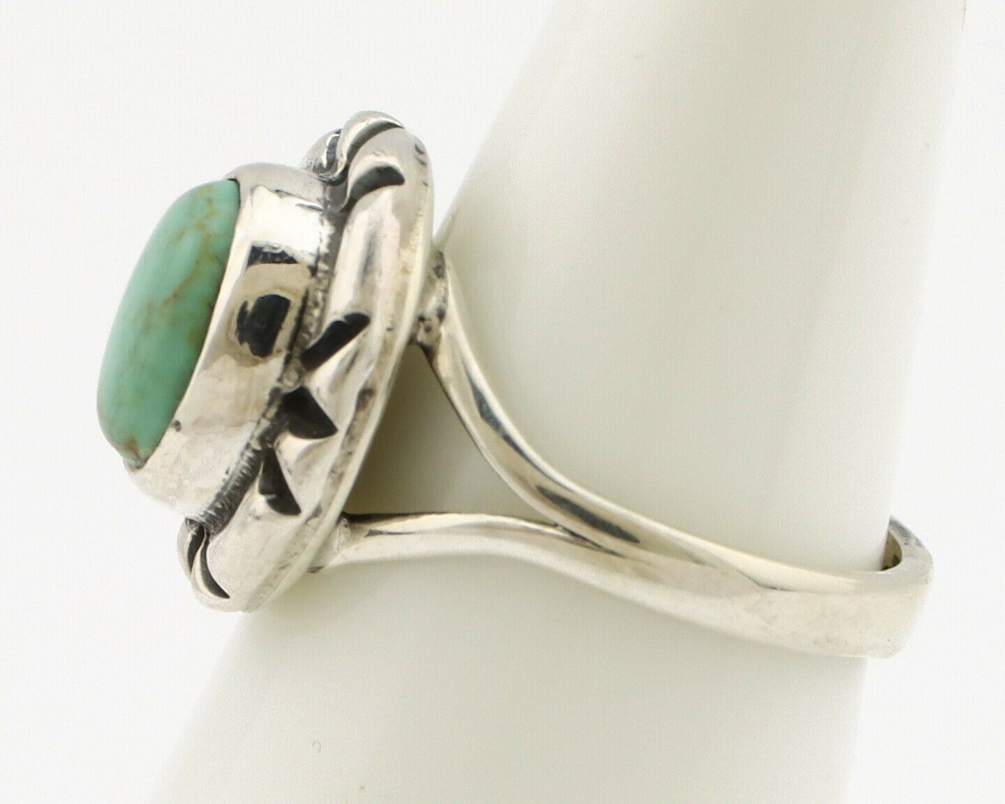 Navajo Ring .925 Silver Kingman Turquoise Artist Signed Gecko C.90's