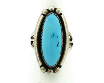 Navajo Ring .925 Silver Natural Blue Turquoise Artist Signed SC C.80's