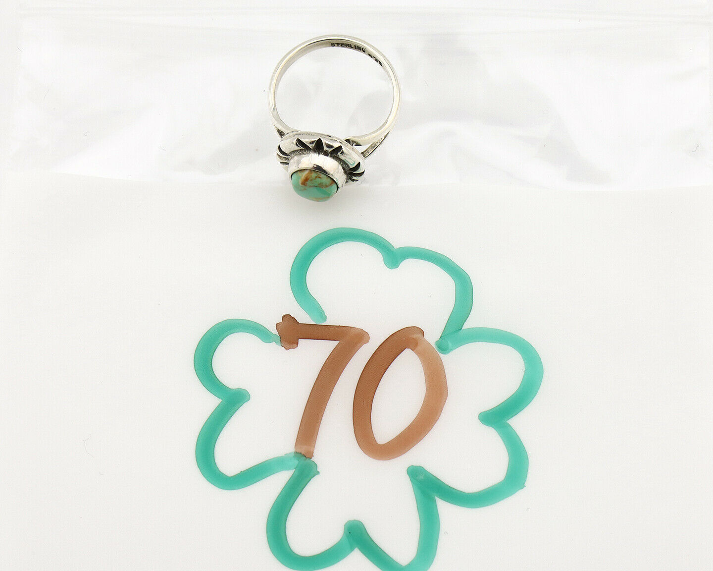 Navajo Ring .925 Silver Kingman Turquoise Artist Signed Gecko C.90's