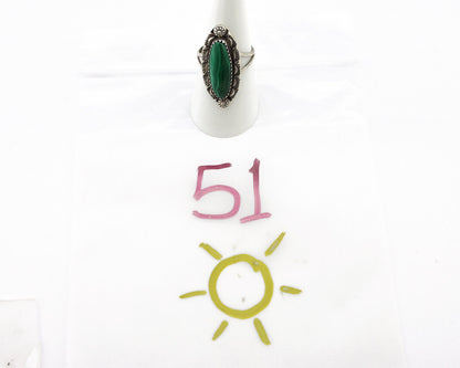 Navajo Ring 925 Silver Natural Malachite Artist Native American Signed H C.80's