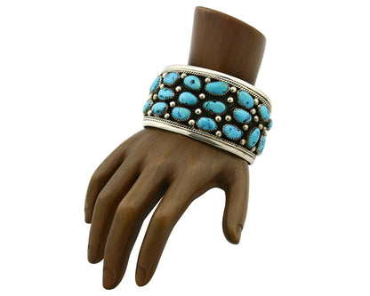 Navajo Bracelet .925 Silver Turquoise Mountain H. Spencer Native American 1990's