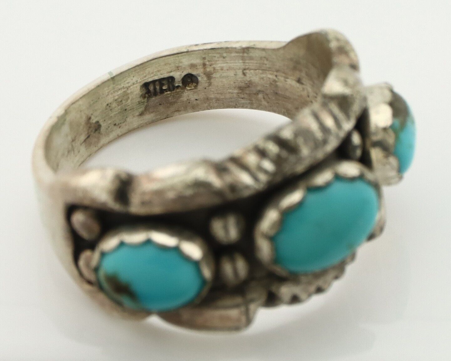 Navajo Ring .925 Silver Natural Blue Turquoise Native American Artist C.80's