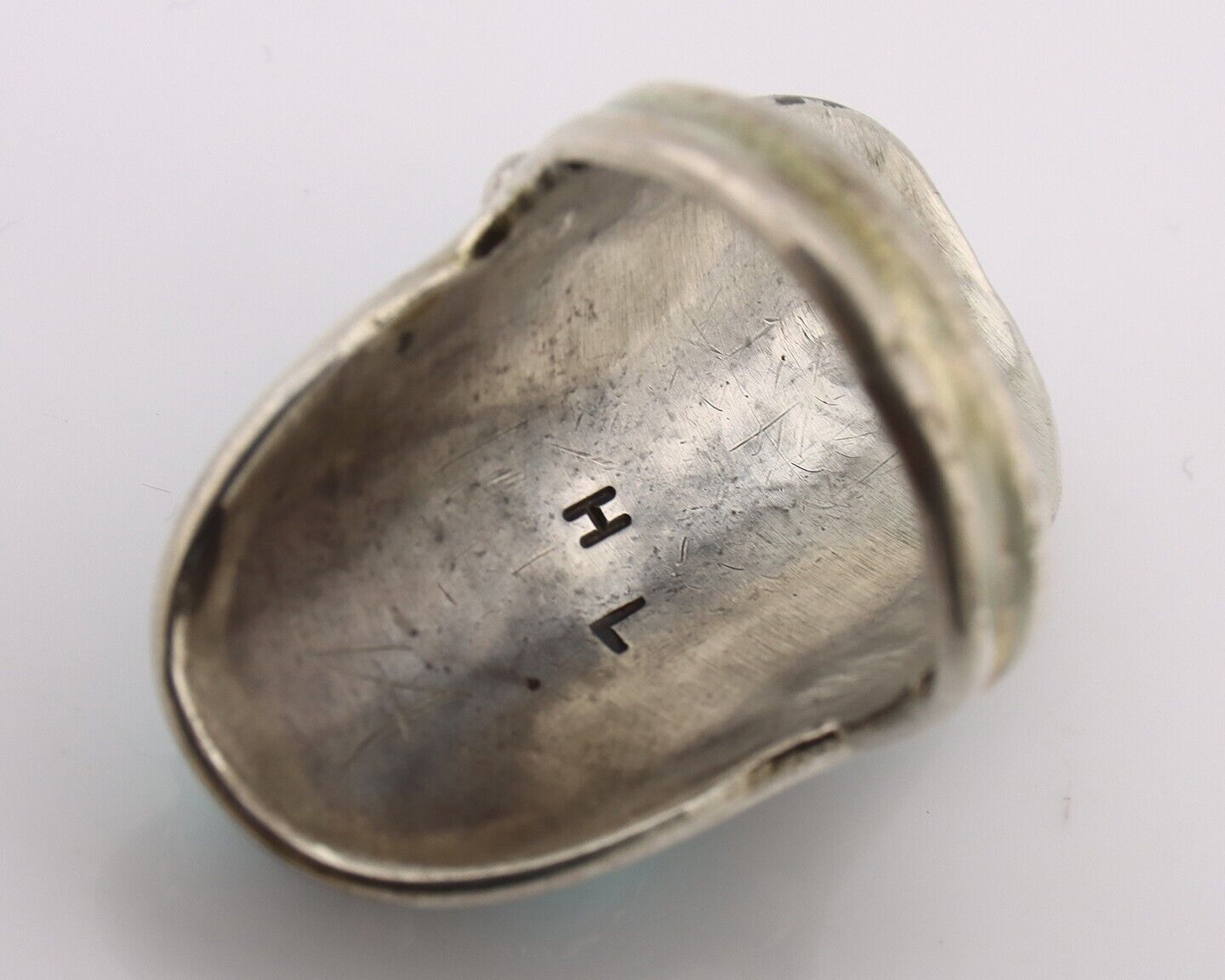 Navajo Ring .925 Silver Natural Blue Turquoise Artist Signed L Henderson C.80's