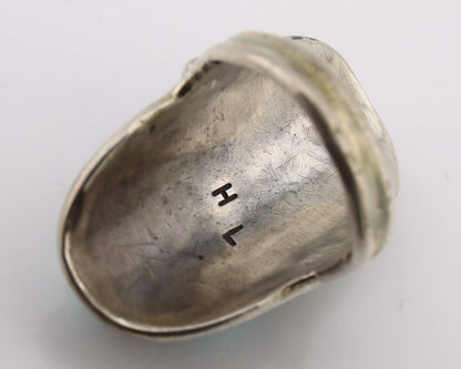 Navajo Ring .925 Silver Natural Blue Turquoise Artist Signed L Henderson C.80's