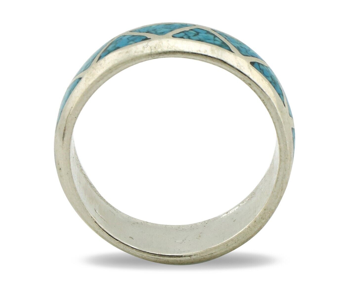 Navajo Chip Inlay Ring 925 Silver Sleeping Beauty Turquoise Artist Silver Cloud